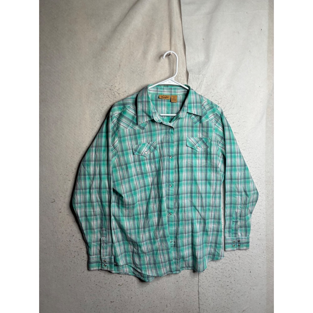 Wrangler Womens Green Plaid Western Snap Long Sleeve Shirt LW001RA XL